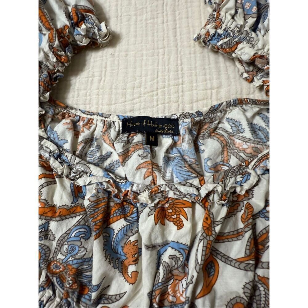 House of Harlow 1960 Bohemian Paisley Puff‑Sleeve Dress – Size M – Cream Base w/ - Picture 3 of 8